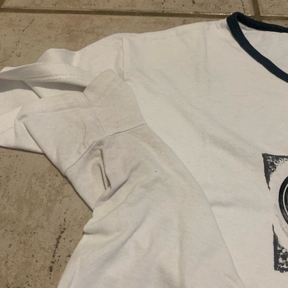 💙 Vintage Nike V-Neck Ringer T-Shirt - White with Black Trim - XL - Made in USA - Picture 3 of 10